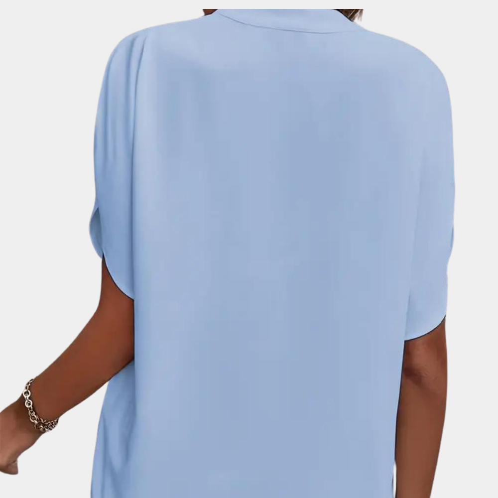 Effen damesblouse met V-hals en korte mouwen – stijlvol, luchtig en veelzijdig