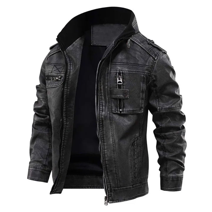 Lars | Duurzaam imitatieleer herfstjack voor heren met stoer bikerdesign