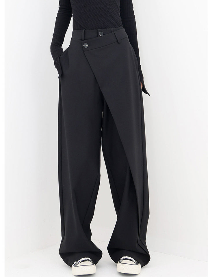 Klassieke Wijde Pantalon met Asymmetrische Laag en Knopen