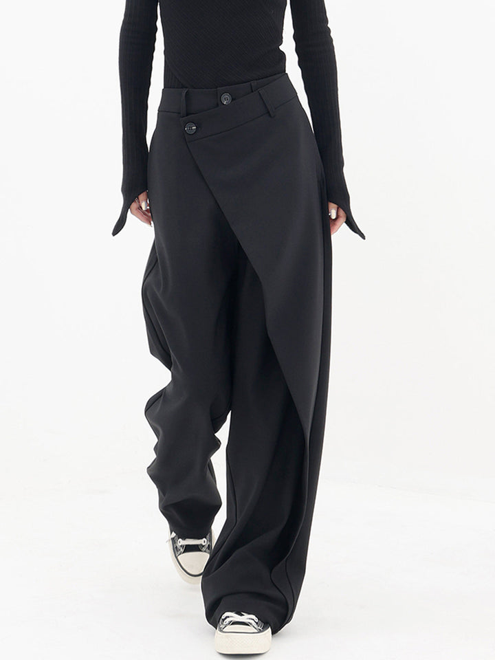 Klassieke Wijde Pantalon met Asymmetrische Laag en Knopen