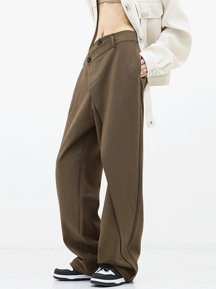 Klassieke Wijde Pantalon met Asymmetrische Laag en Knopen