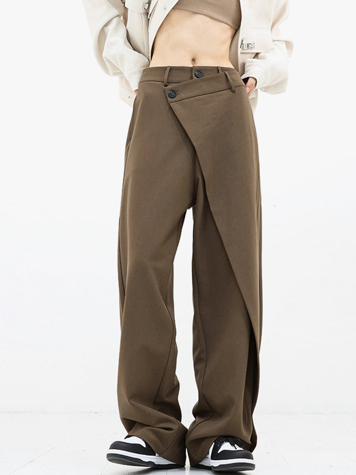Klassieke Wijde Pantalon met Asymmetrische Laag en Knopen