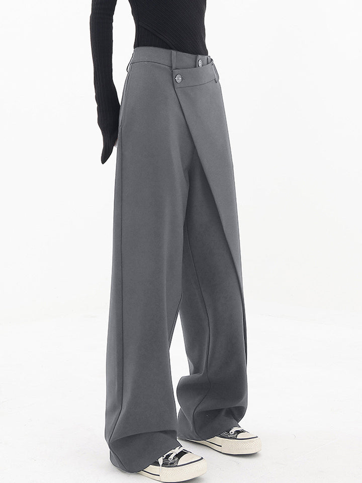 Klassieke Wijde Pantalon met Asymmetrische Laag en Knopen