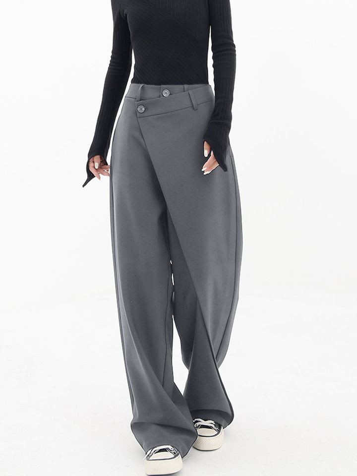 Klassieke Wijde Pantalon met Asymmetrische Laag en Knopen
