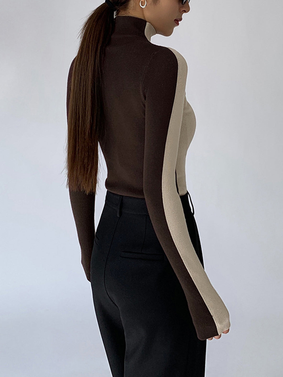 Gebreide Top met Lange Mouwen – Dubbelzijdig Tweekleurig Design