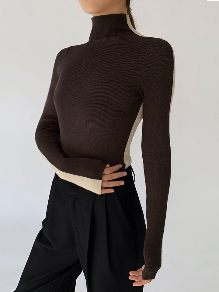 Gebreide Top met Lange Mouwen – Dubbelzijdig Tweekleurig Design