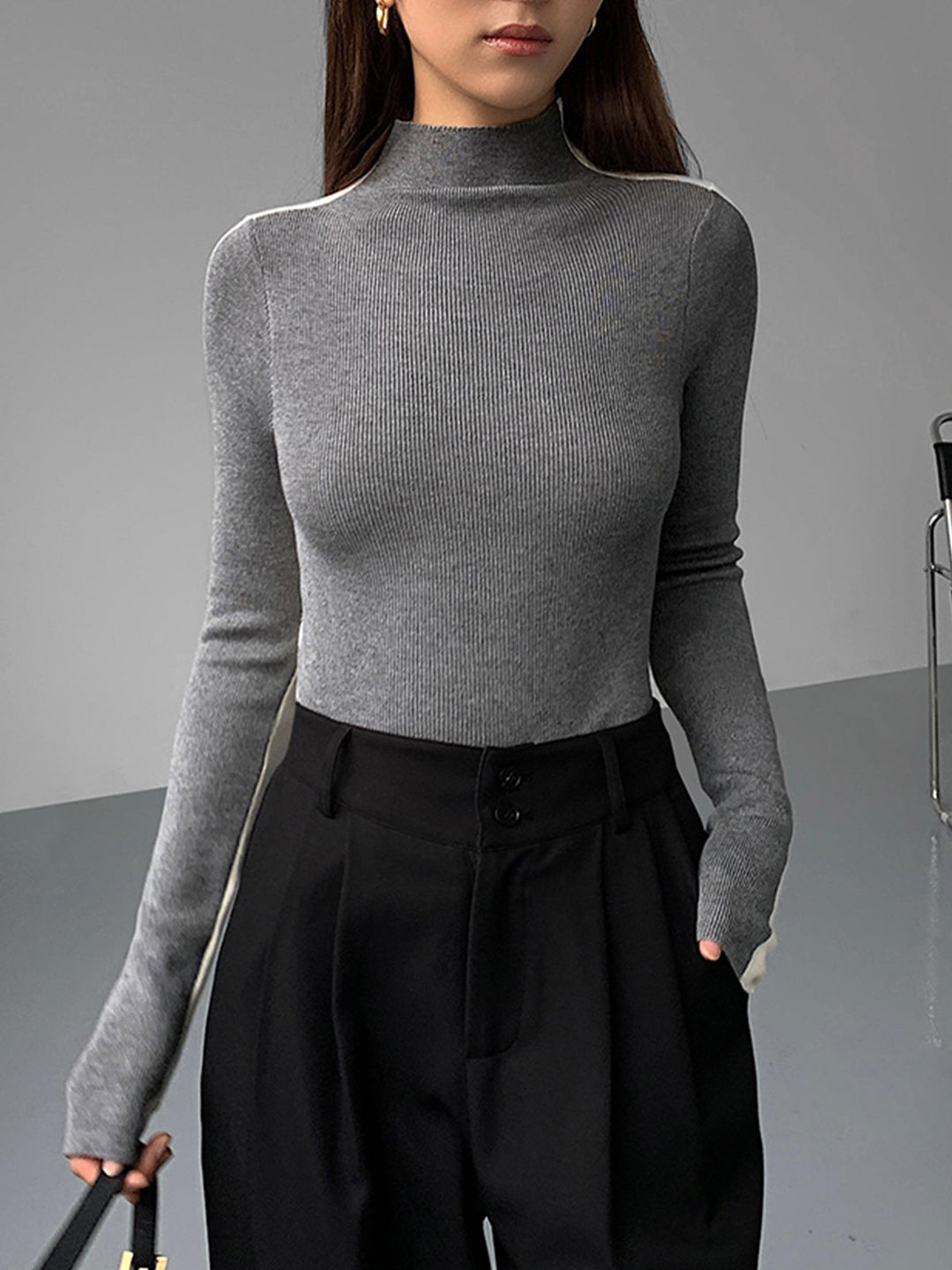 Gebreide Top met Lange Mouwen – Dubbelzijdig Tweekleurig Design