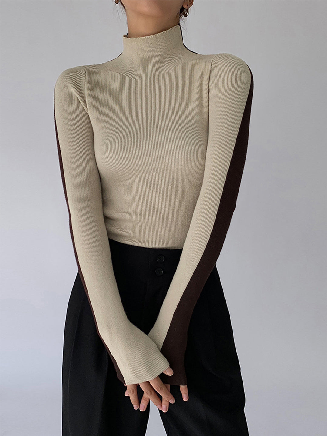 Gebreide Top met Lange Mouwen – Dubbelzijdig Tweekleurig Design