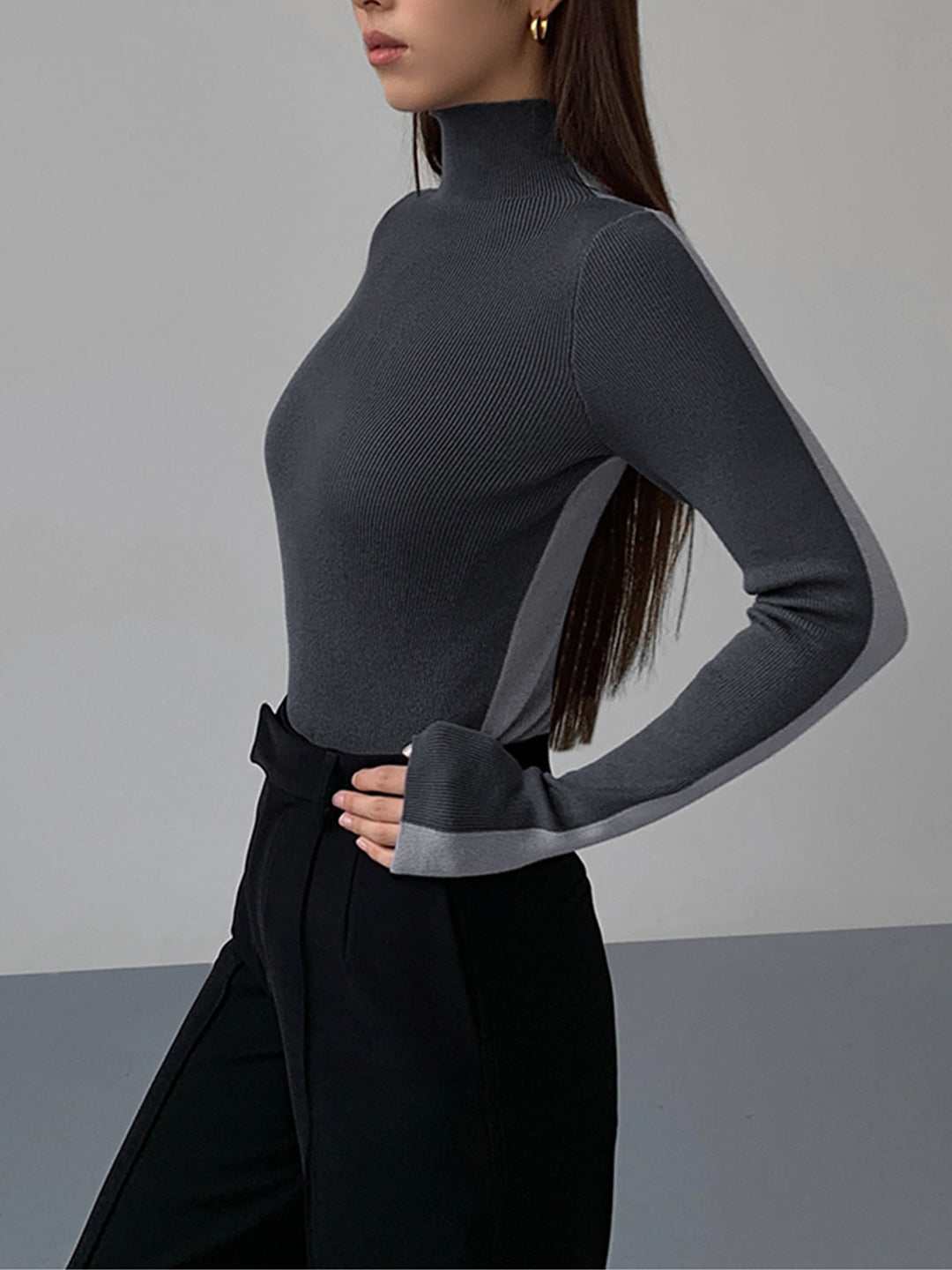 Gebreide Top met Lange Mouwen – Dubbelzijdig Tweekleurig Design