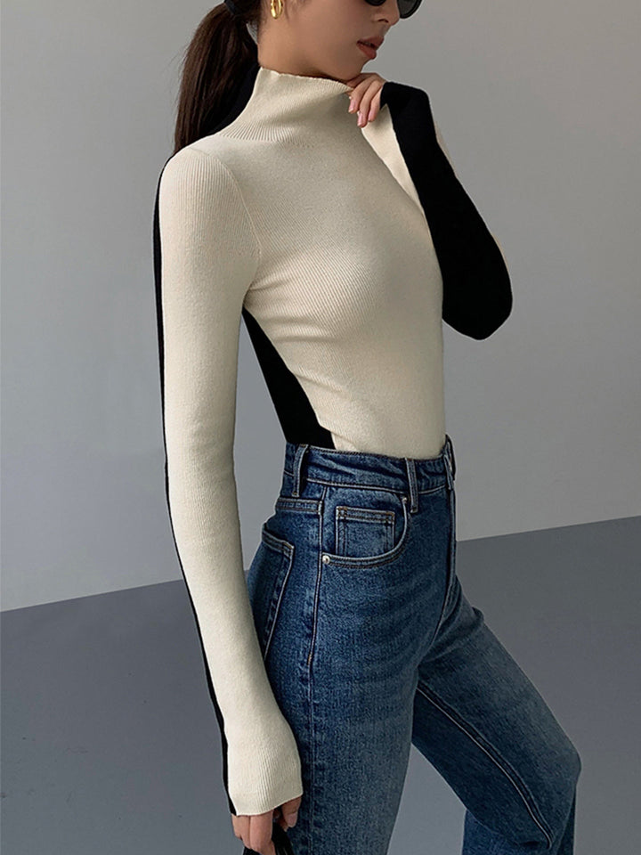 Gebreide Top met Lange Mouwen – Dubbelzijdig Tweekleurig Design
