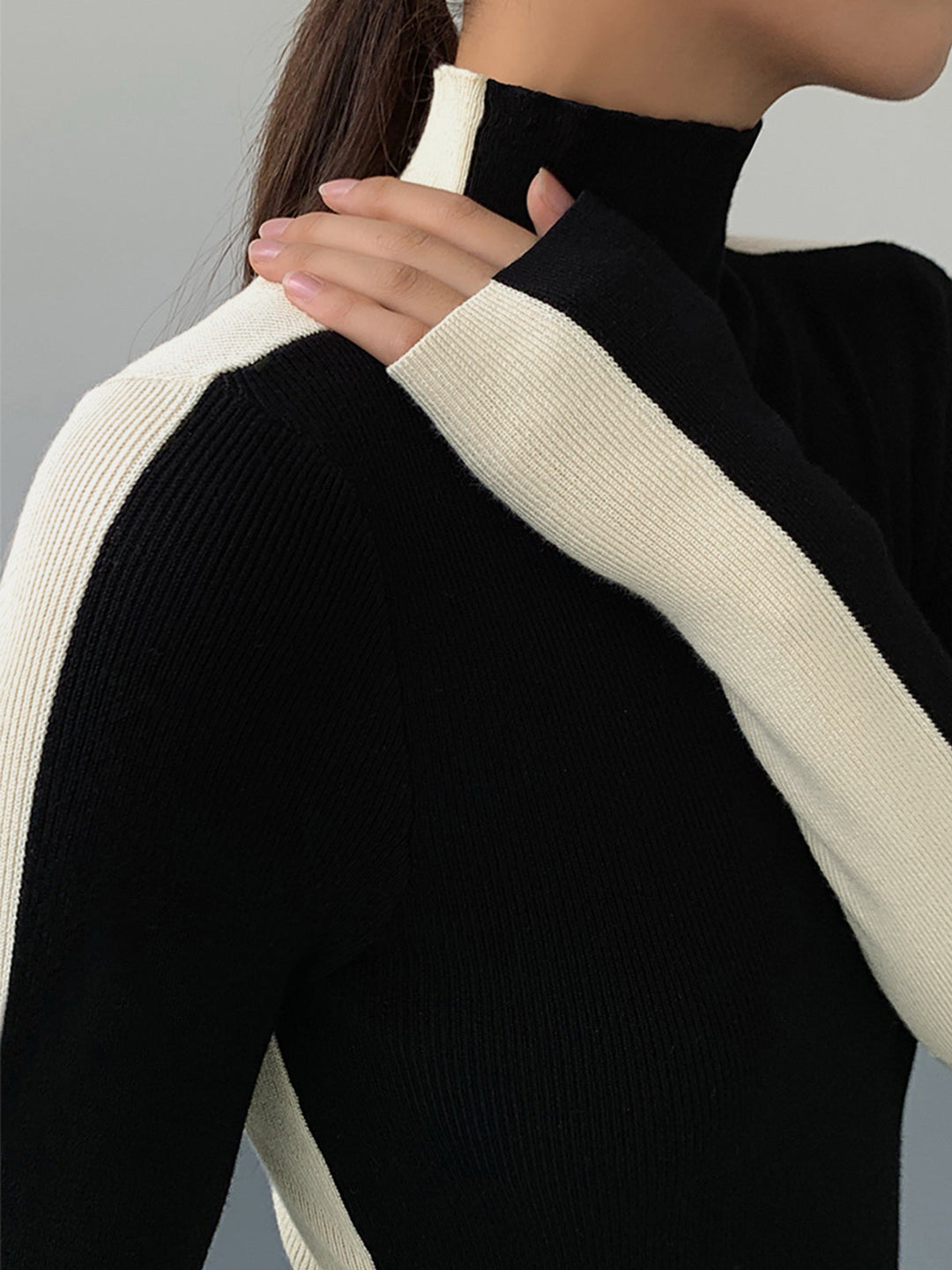 Gebreide Top met Lange Mouwen – Dubbelzijdig Tweekleurig Design