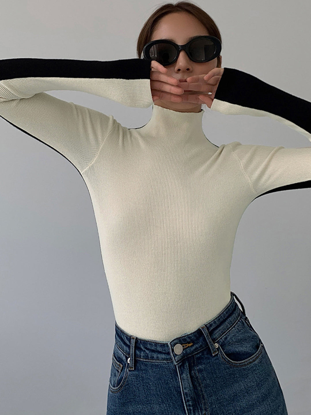 Gebreide Top met Lange Mouwen – Dubbelzijdig Tweekleurig Design