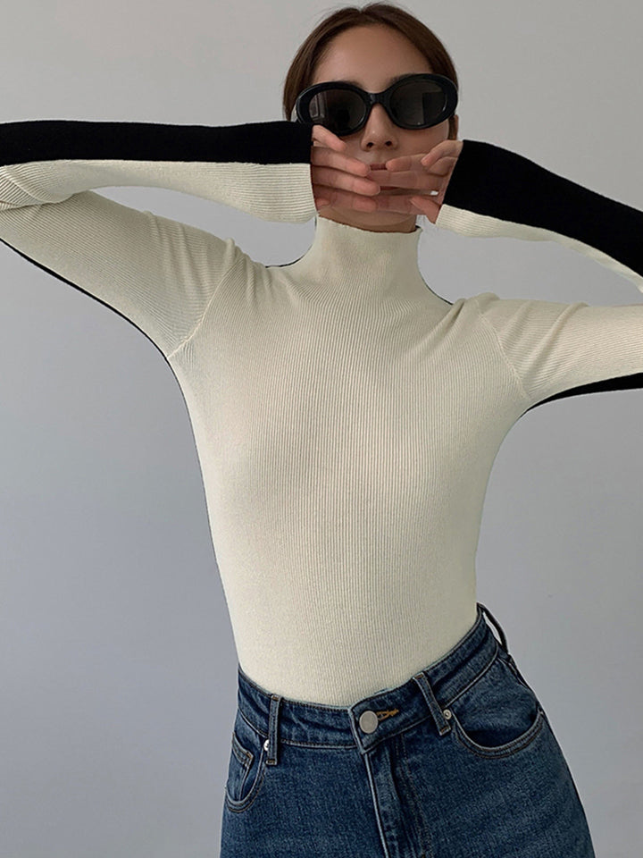 Gebreide Top met Lange Mouwen – Dubbelzijdig Tweekleurig Design