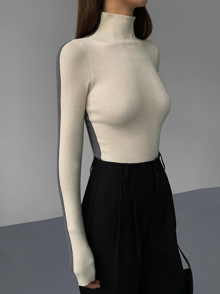 Gebreide Top met Lange Mouwen – Dubbelzijdig Tweekleurig Design