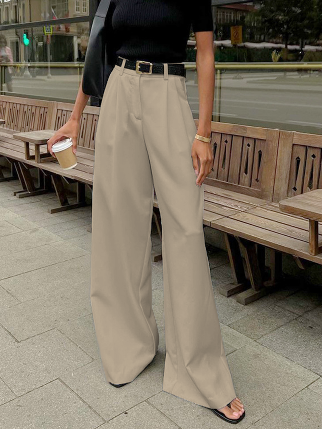 Effen Broek met Wijde Pijpen zonder riem