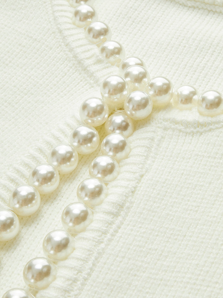 Gebreid Vest met Pareldetail en Rafelige Zoom