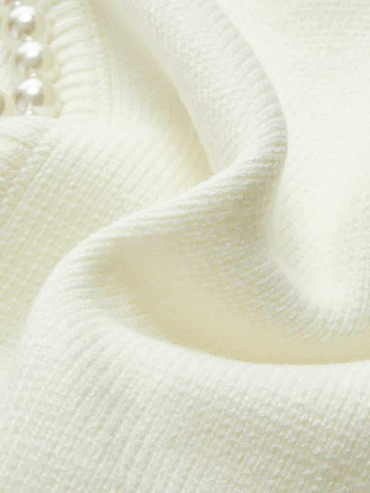 Gebreid Vest met Pareldetail en Rafelige Zoom