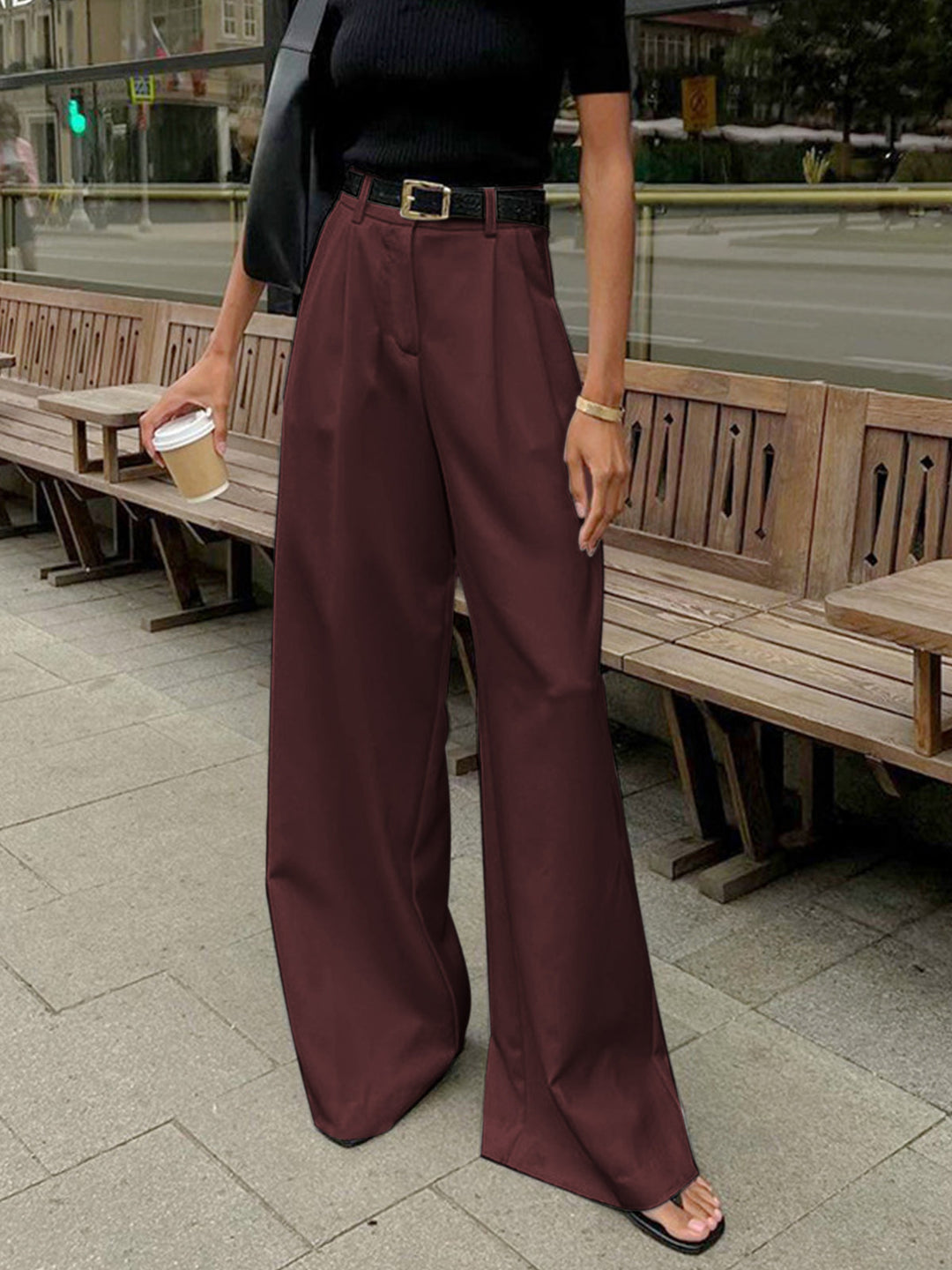 Effen Broek met Wijde Pijpen zonder riem