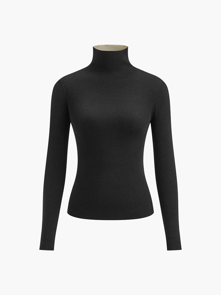 Gebreide Top met Lange Mouwen – Dubbelzijdig Tweekleurig Design