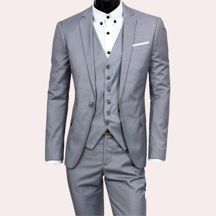 Alexander | Elegant slim fit katoen herfst 3-delig pak voor heren met tijdloos klassiek design