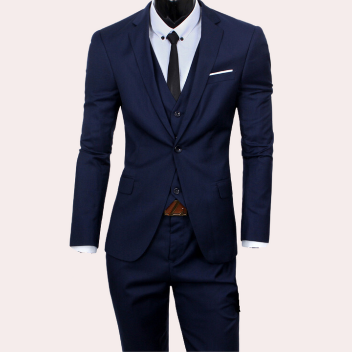 Alexander | Elegant slim fit katoen herfst 3-delig pak voor heren met tijdloos klassiek design