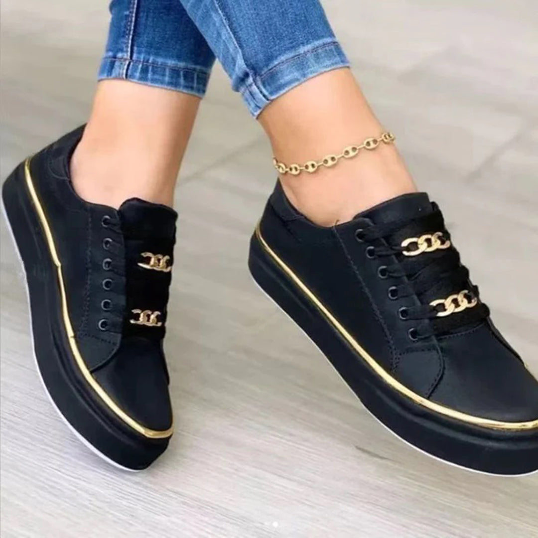 Federica | Luxe PU leren sneakers voor dames met gouden details en verhoogde zool