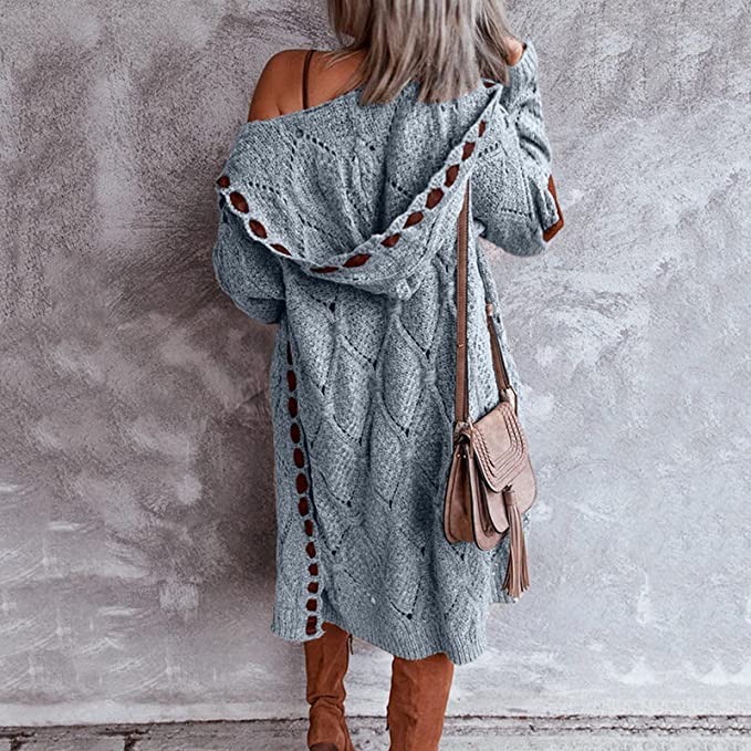 Elodie - Lang Gebreid Vest met Capuchon - Oversized & Warm met Elleboogstukken