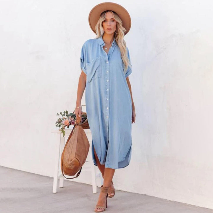 Casual losse zomerjurk in hemelsblauw met ademend comfort