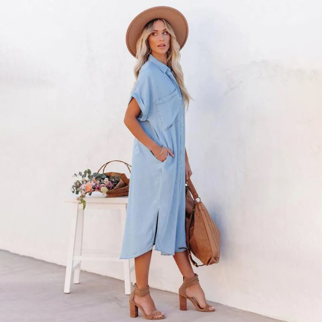Casual losse zomerjurk in hemelsblauw met ademend comfort