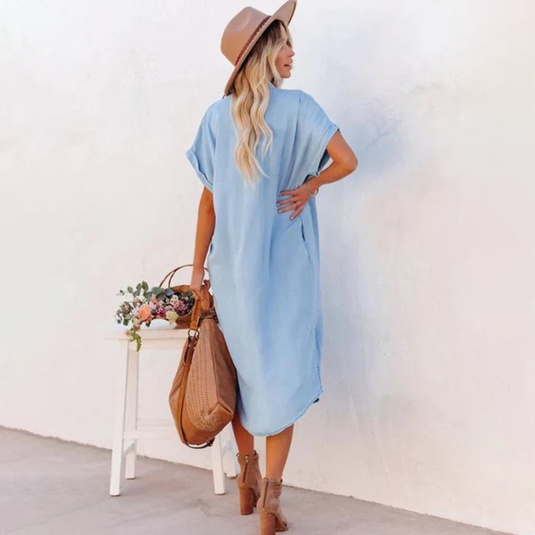 Casual losse zomerjurk in hemelsblauw met ademend comfort