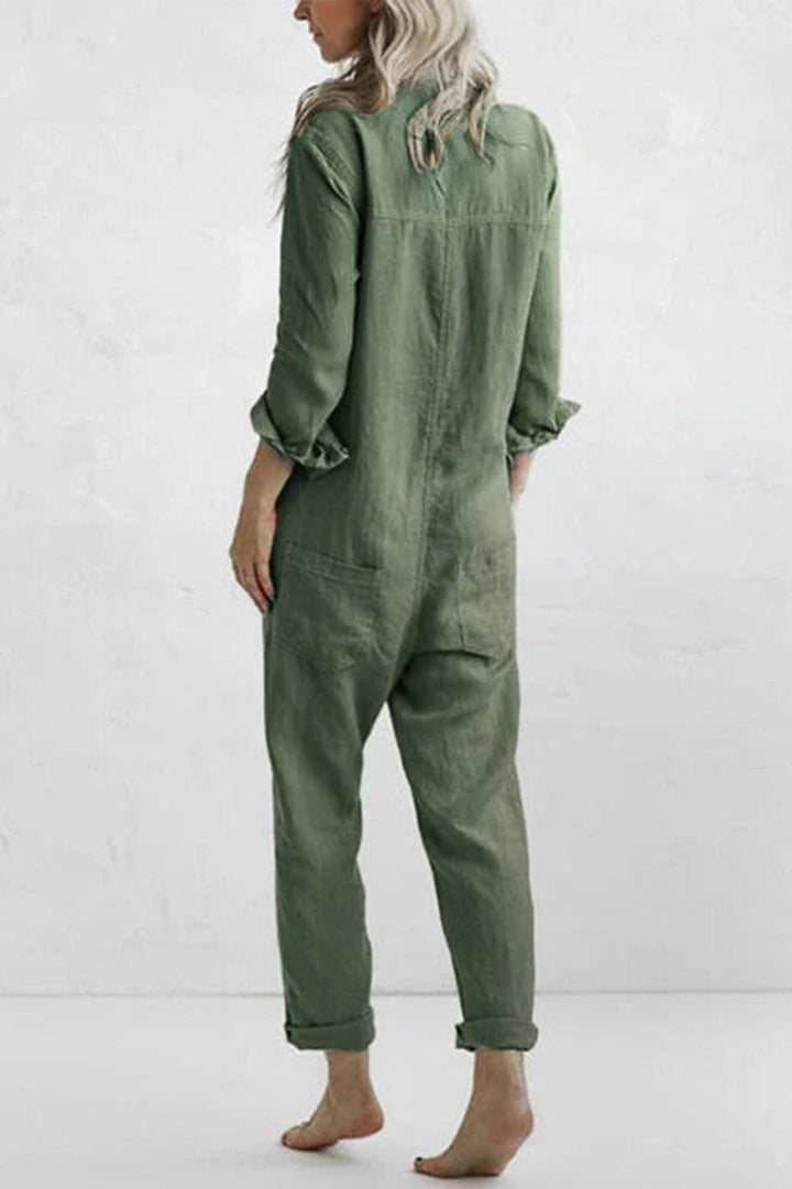 Romy – Katoenen Jumpsuit met Lange Mouwen en Knoopsluiting