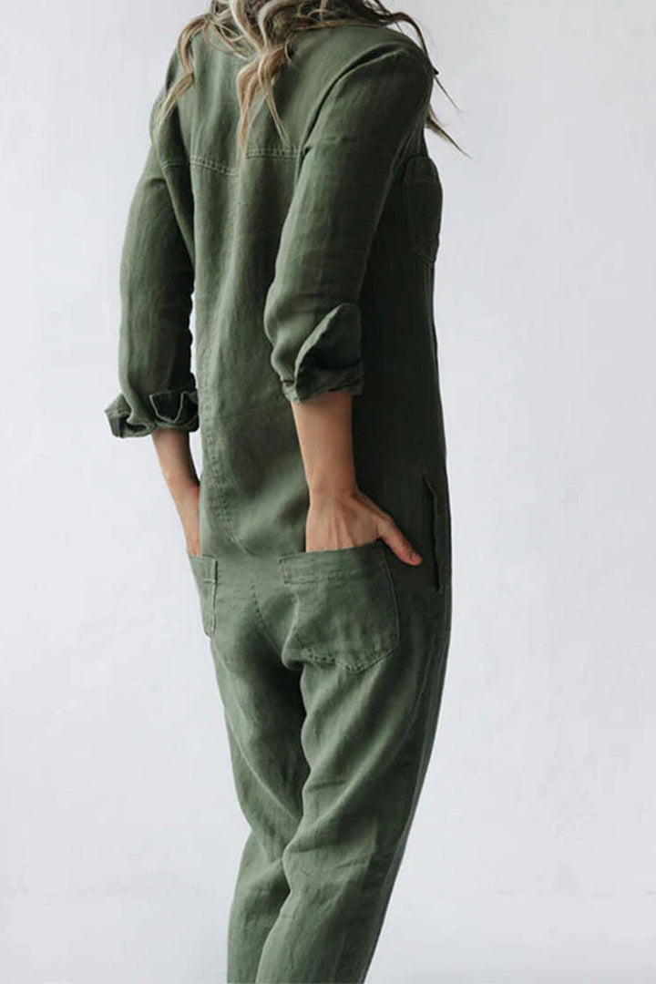 Romy – Katoenen Jumpsuit met Lange Mouwen en Knoopsluiting