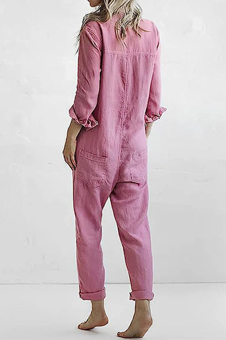 Romy – Katoenen Jumpsuit met Lange Mouwen en Knoopsluiting