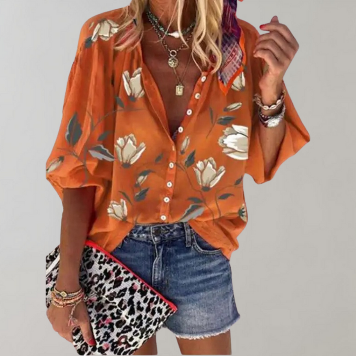 Romy Dames Zomerblouse – Casual blouse met bloemenpatroon en knoopsluiting