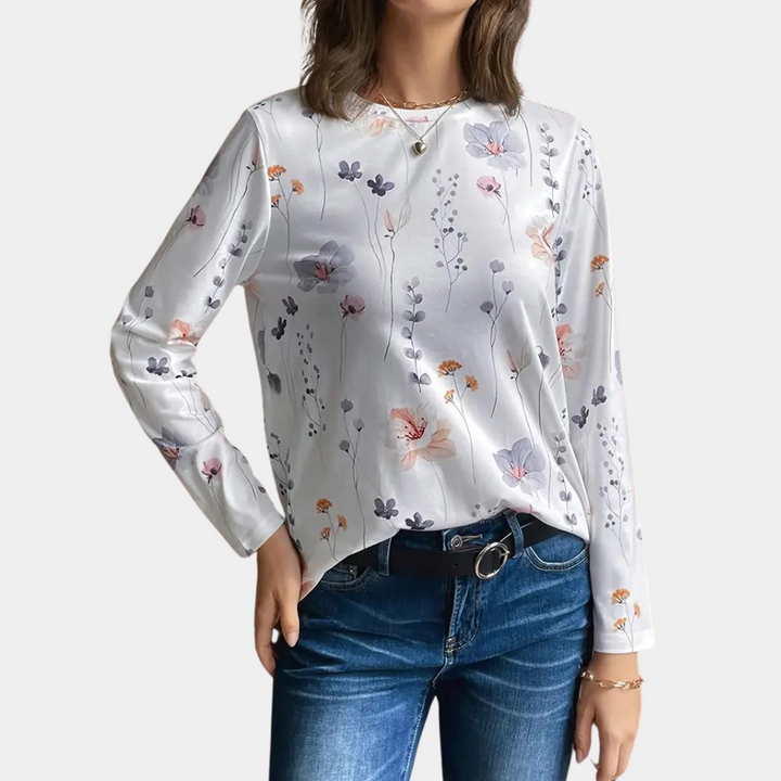 Romy - Dames Witte Blouse - Subtiel Bloemenmotief voor een Klassieke Stijl
