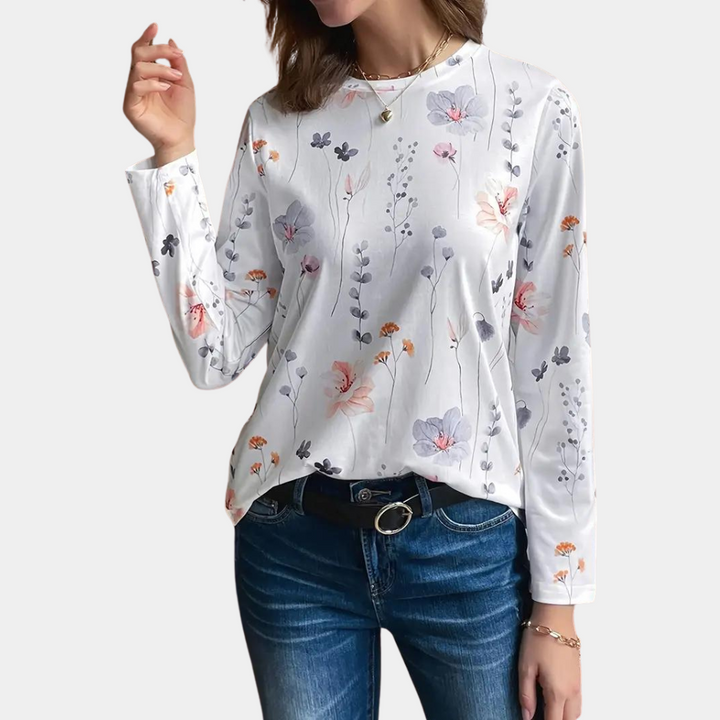 Romy - Dames Witte Blouse - Subtiel Bloemenmotief voor een Klassieke Stijl