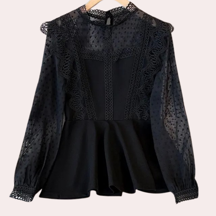 Florence - Dames Blouse - Zwarte Kanten Details voor een Chique Look