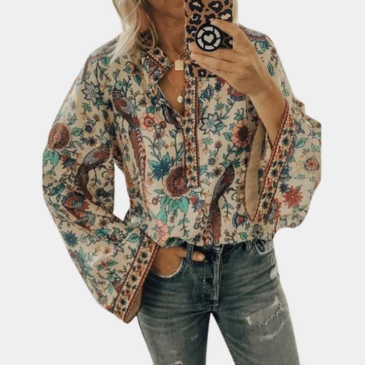 Sarina - Dames Blouse - Bloemenpatroon voor een Frisse Look