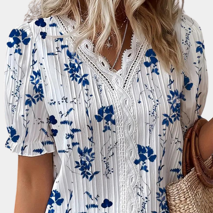 Nadine - Dames Blouse - Gebloemd Design met Kant voor een Romantische Look