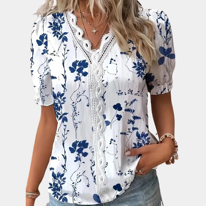 Nadine - Dames Blouse - Gebloemd Design met Kant voor een Romantische Look