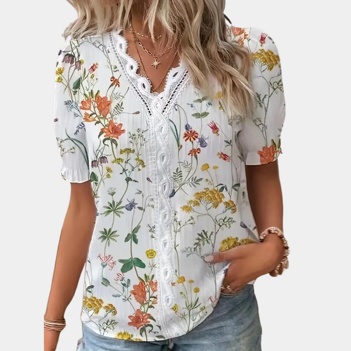 Nadine - Dames Blouse - Gebloemd Design met Kant voor een Romantische Look