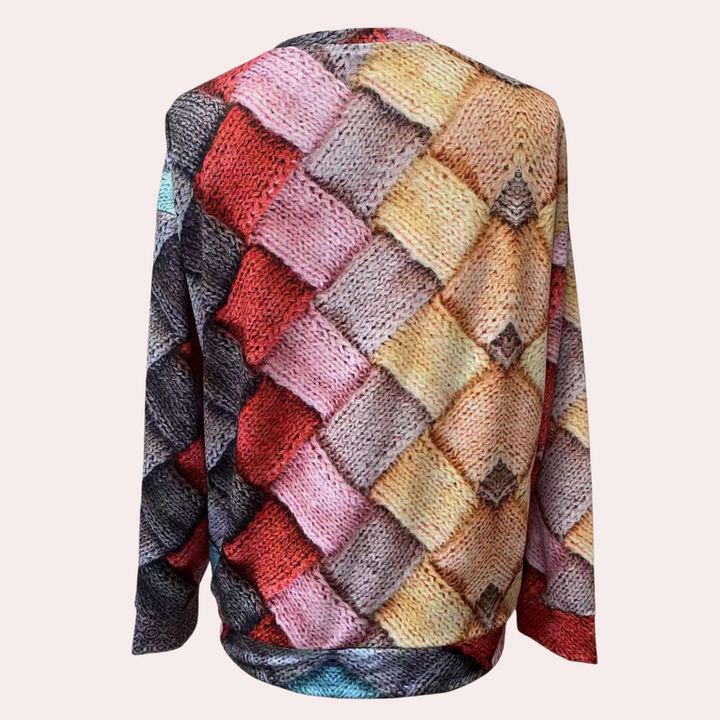 Liselot | Zachte ademende polyester herfsttrui voor dames met kleurrijke ruitprint