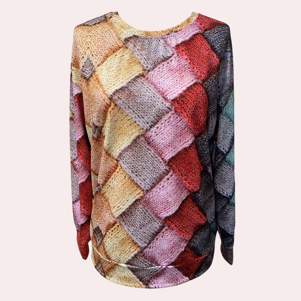 Liselot | Zachte ademende polyester herfsttrui voor dames met kleurrijke ruitprint