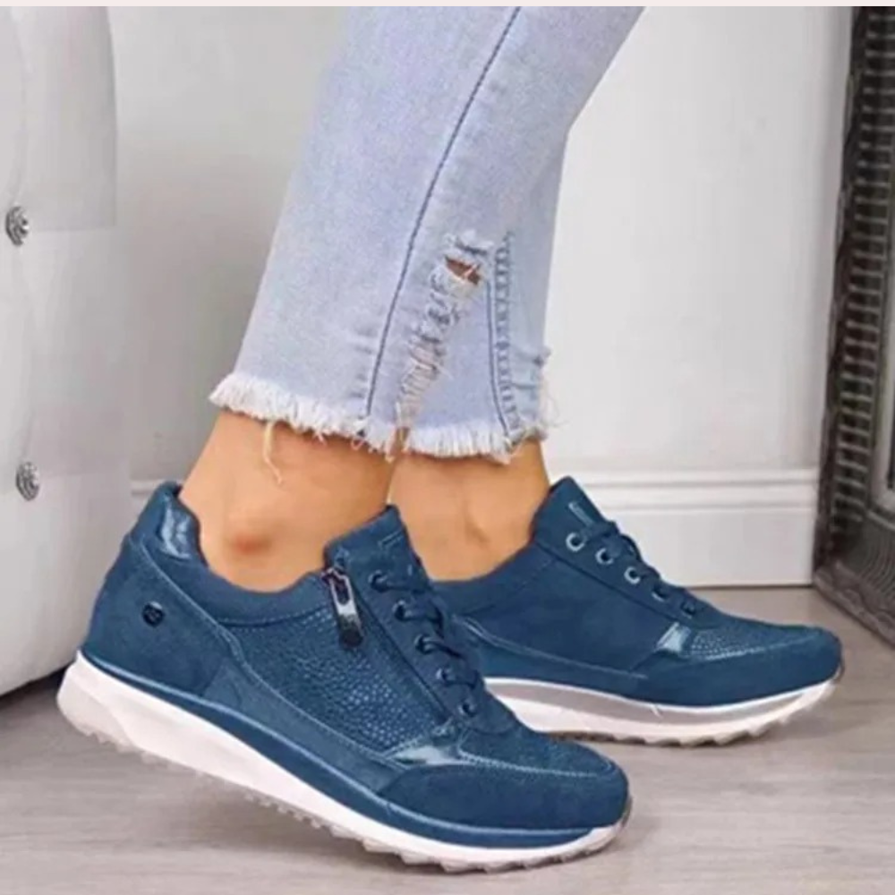 Romy | Glanzende zachte PU sneakers voor dames met ritssluiting en luxe afwerking