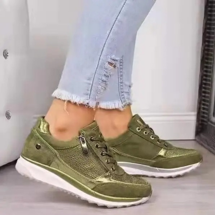 Romy | Glanzende zachte PU sneakers voor dames met ritssluiting en luxe afwerking