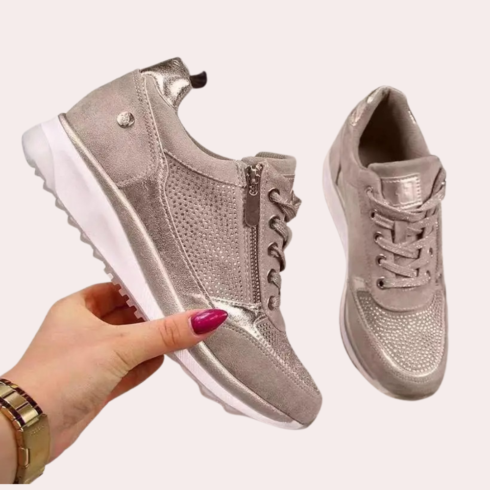 Romy | Glanzende zachte PU sneakers voor dames met ritssluiting en luxe afwerking