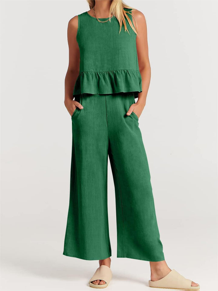 Tess - Dames Mouwloze Top en Broek Set - Elegante en Luchtige Combinatie voor de Zomer