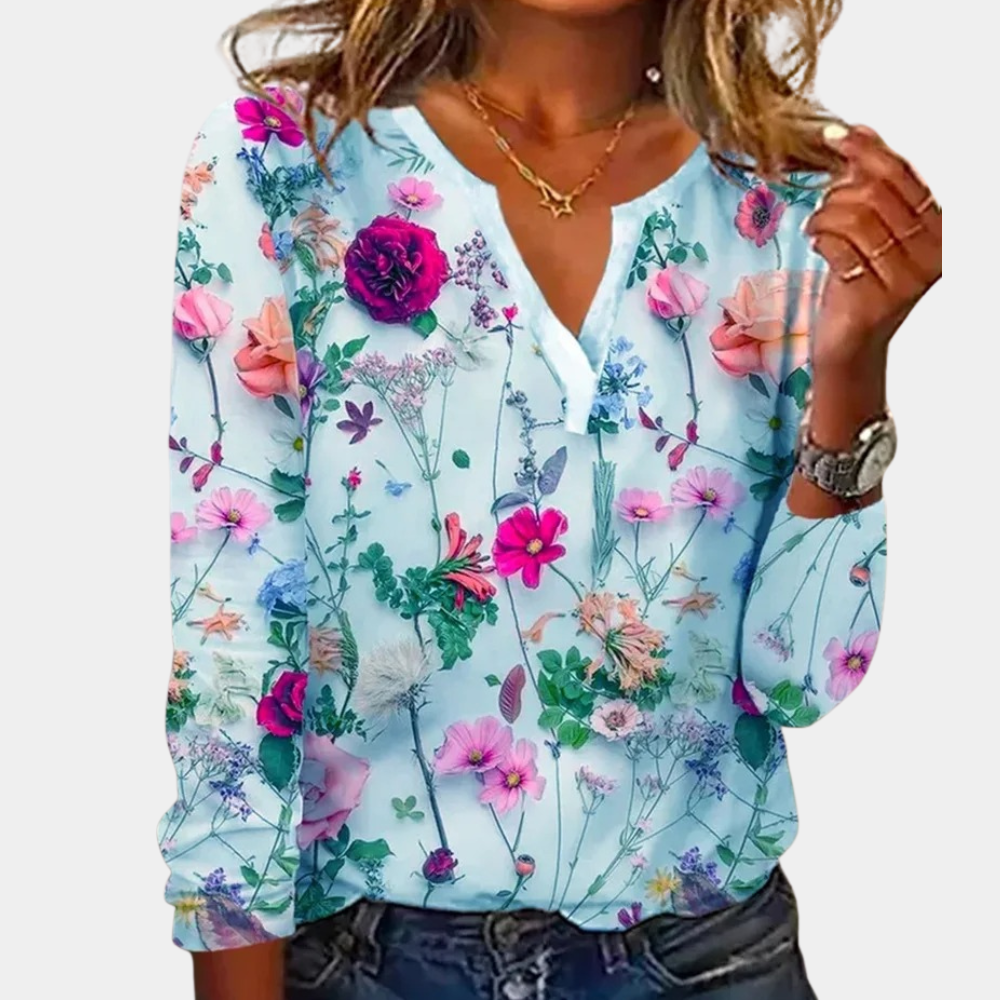 Casual gebloemde damesblouse met comfortabele pasvorm en frisse uitstraling