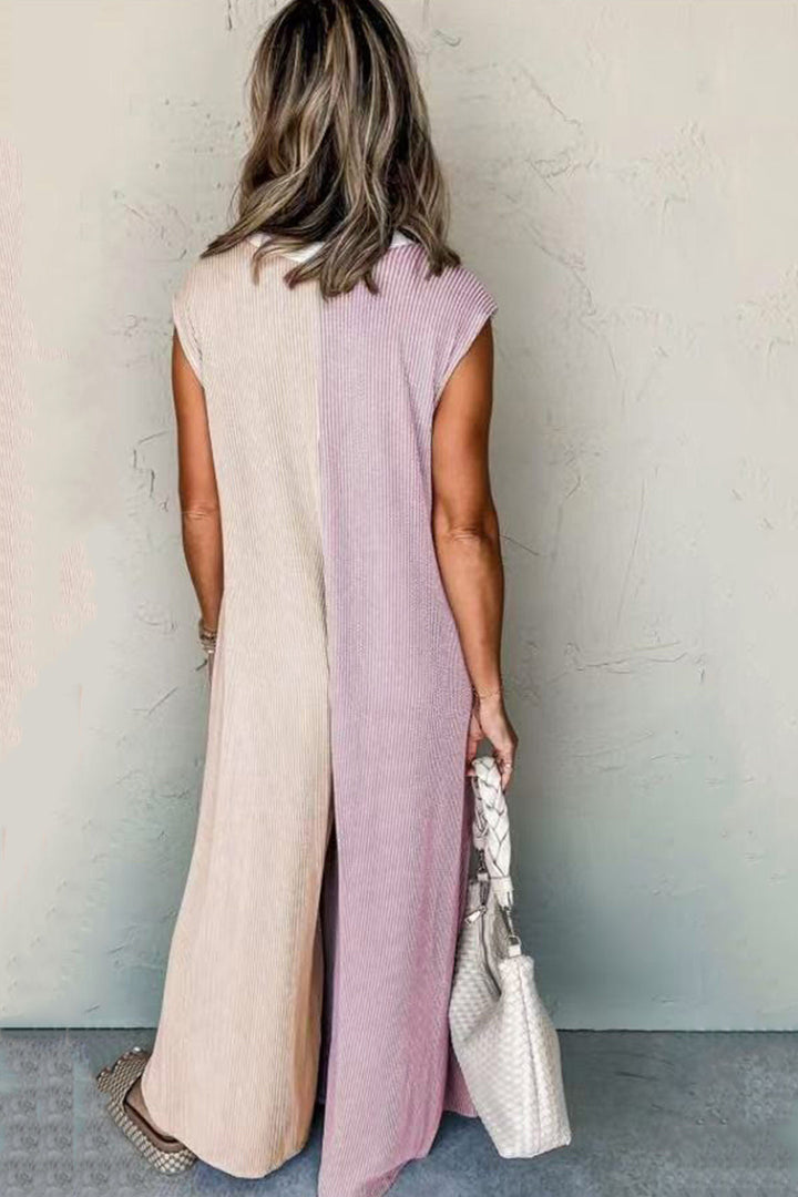 Lara – Mouwloze Jumpsuit met Contrastkleur en Wijde Pijpen