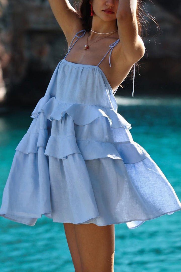 Linde – Katoenen Babydoll-jurk met Strikbandjes en Gelaagde Rok